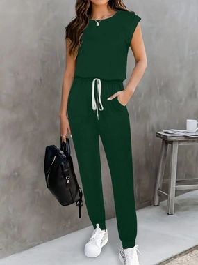 Drawstring Round Neck Sleeveless Jumpsuit Save More Now