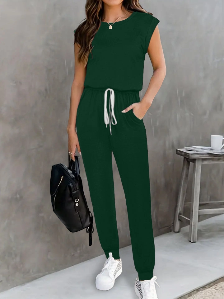 Drawstring Round Neck Sleeveless Jumpsuit Save More Now