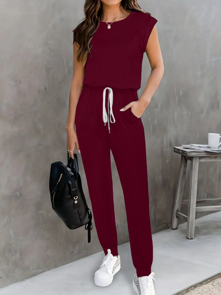 Drawstring Round Neck Sleeveless Jumpsuit Unmissable Deal Today Shop the Savings
