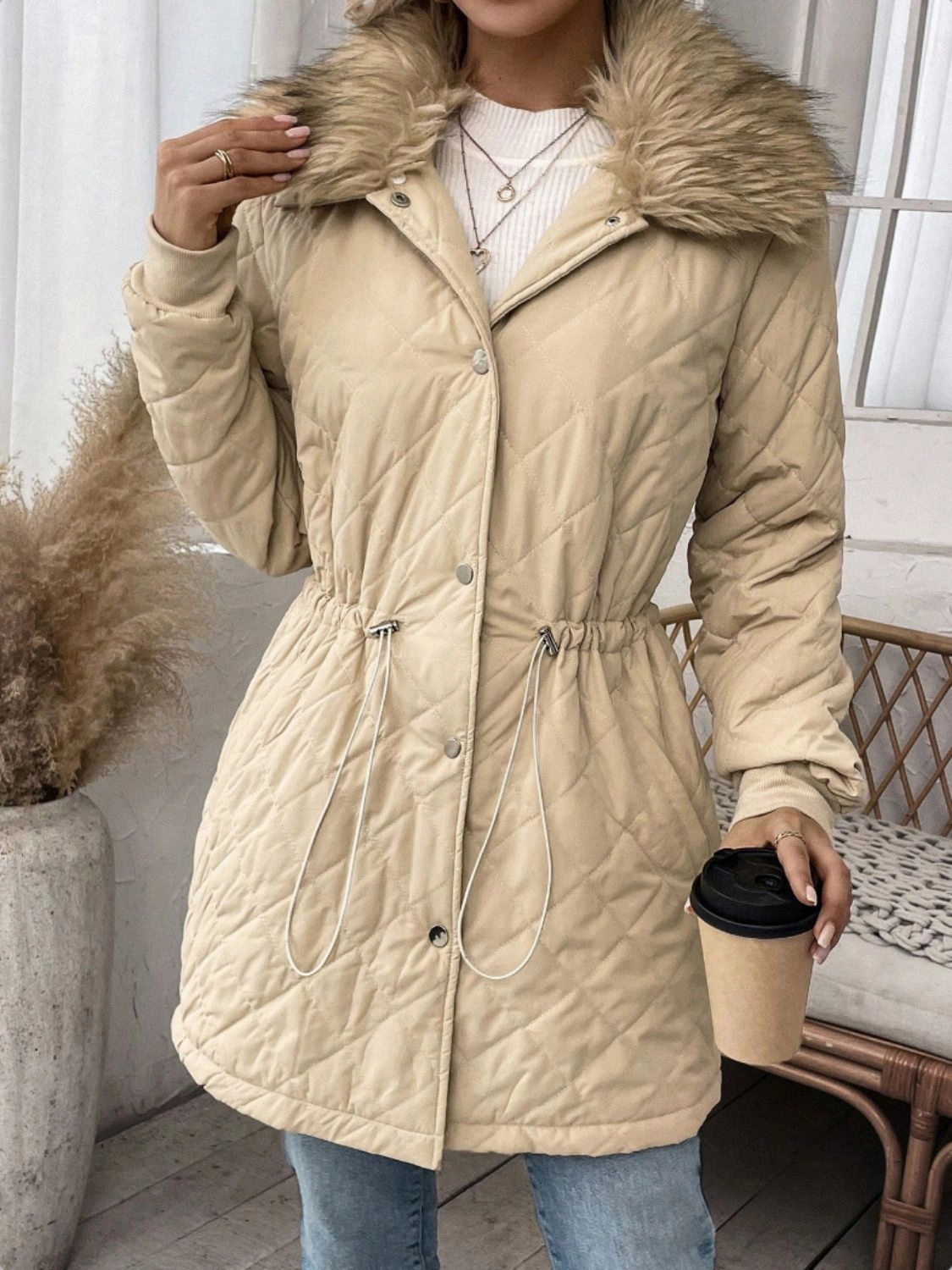 Drawstring Snap Down Long Sleeve Outerwear Clearance Alert Now Hot Pick Sale
