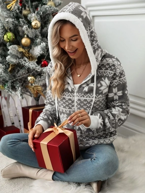 Best Seller Discount Clearance Sale Now Drawstring Snowflake Zip Up Hooded Outerwear