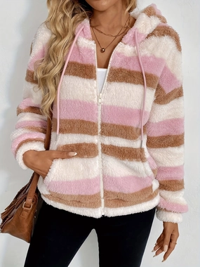 Save More Online Drawstring Striped Zip Up Hooded Jacket