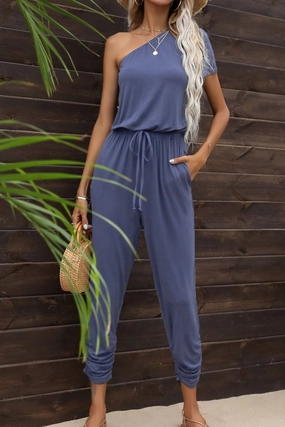 Exclusive Online Discount Gift Sale Event Drawstring Waist One-Shoulder Jumpsuit With Pockets