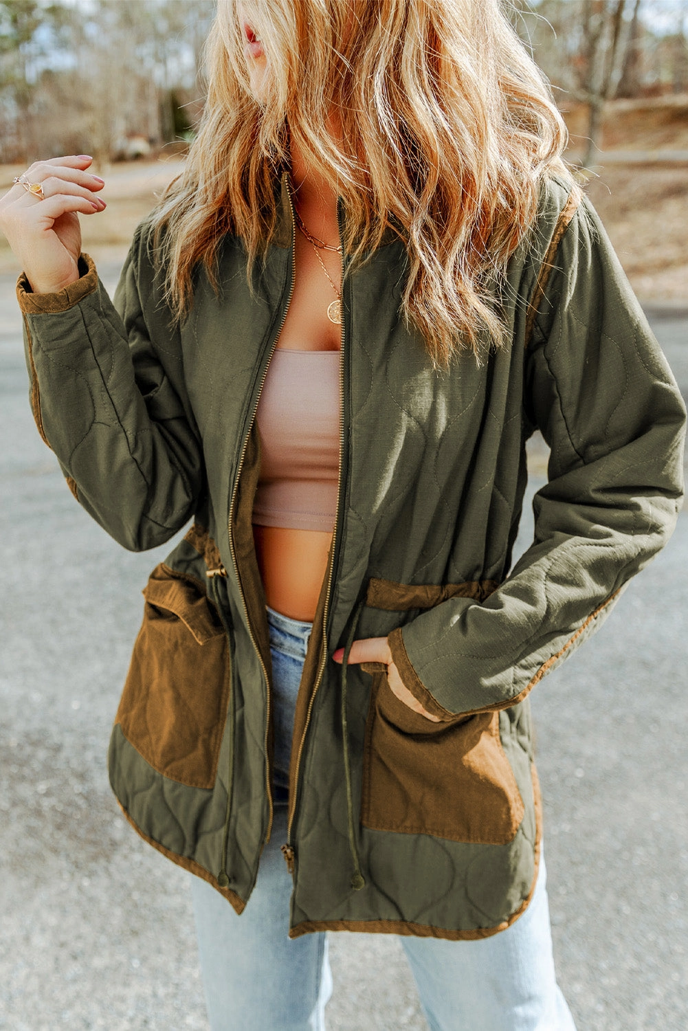 Clearance Steal Today Price Drop Frenzy Drawstring Waist Zip-Up Jacket
