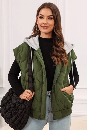 Limited Offer Alert Drawstring Zip Up Hooded Vest Coat