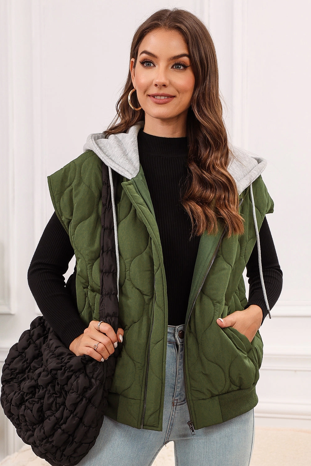 Drawstring Zip Up Hooded Vest Coat Flash Deal Alert