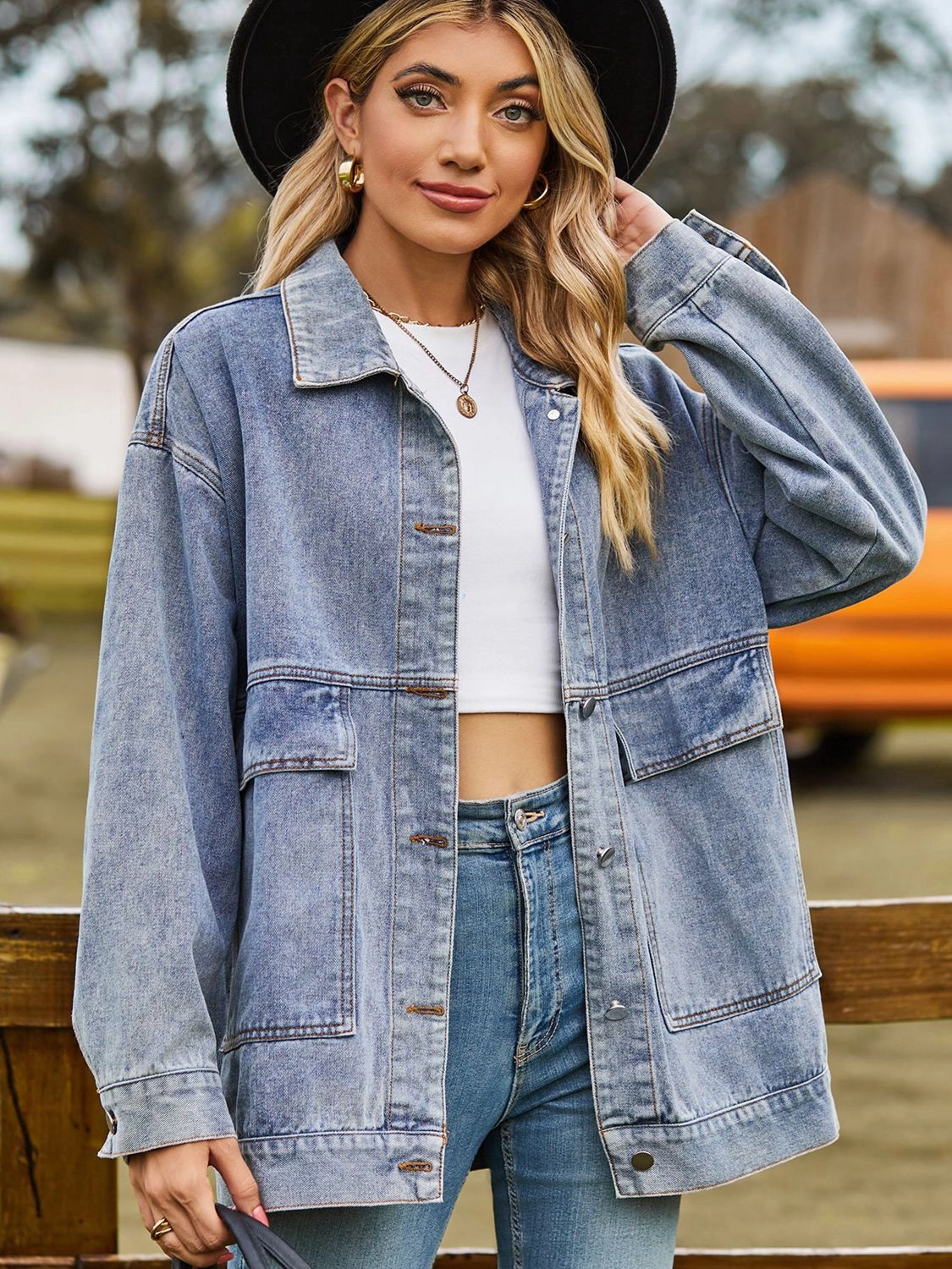 Dropped Shoulder Denim Jacket With Pockets Hot Deals Today Todays Trending Deals