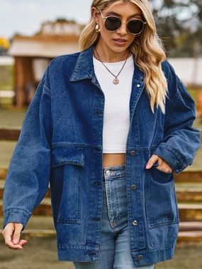 Dropped Shoulder Denim Jacket With Pockets Instant Hot Deal Clearance Event Today