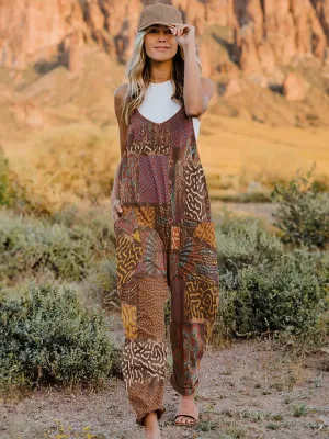 Double Take Full Size Printed V-Neck Sleeveless Jumpsuit Grab Your Deal Today Deal of the Day