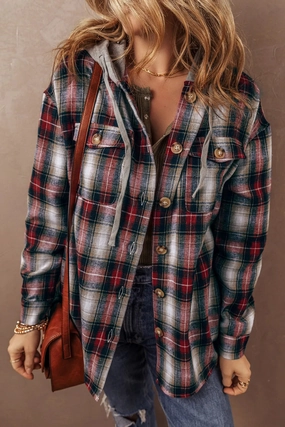 Surprise Offer Now Grab Your Deal Today Drawstring Plaid Button Up Hooded Shacket