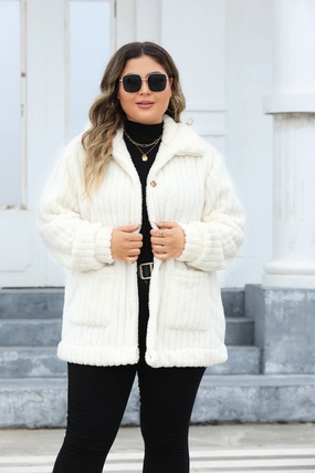 Plus Size Fuzzy Collared Neck Long Sleeve Jacket Grab Save Today Daily Clearance Deal
