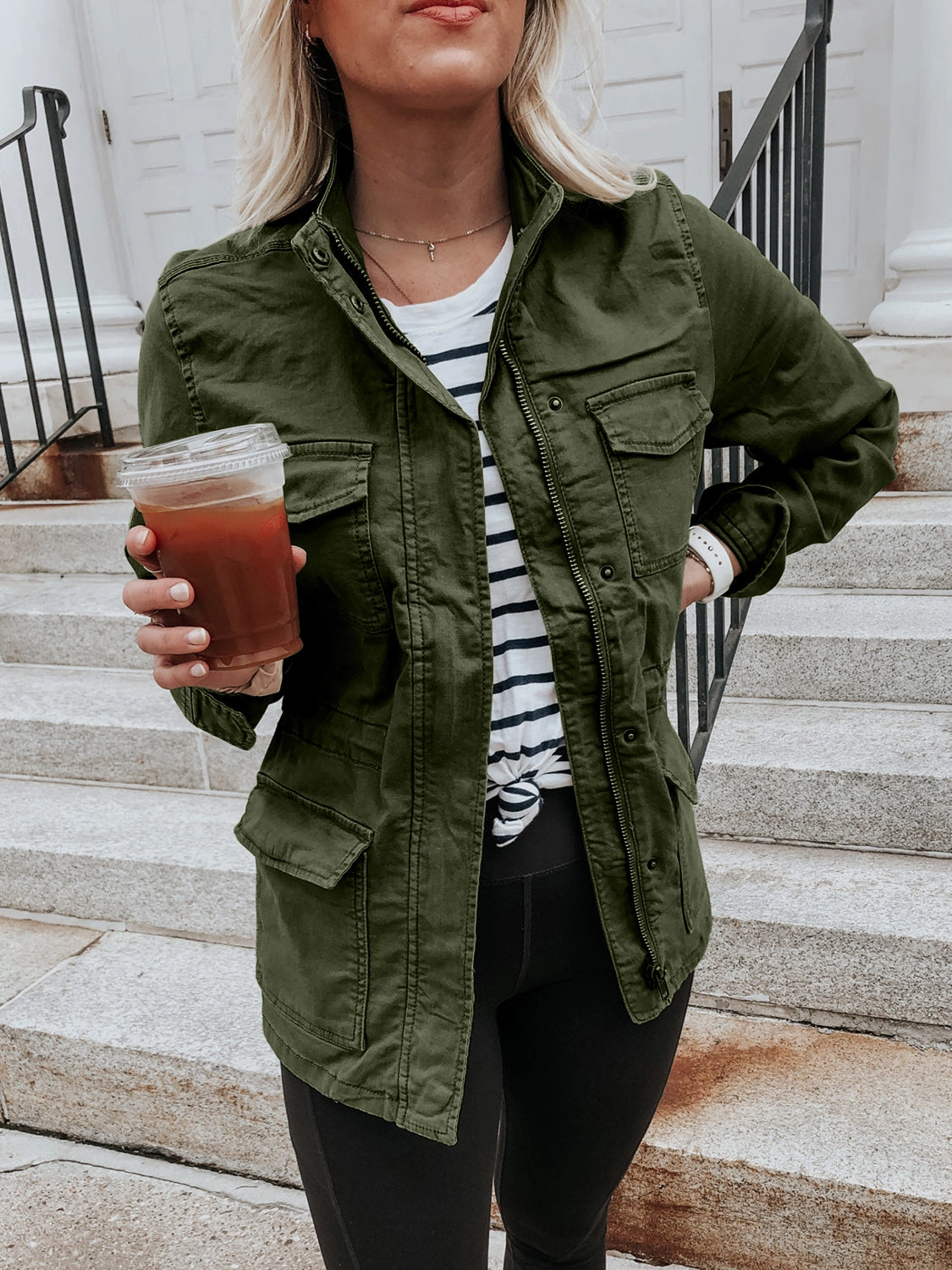 Mega Discount Today Pocketed Long Sleeve Zip Up Jacket