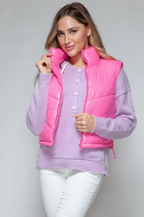 Special Price Today Snobbish Zip Up Turtleneck Shiny Quilted Vest