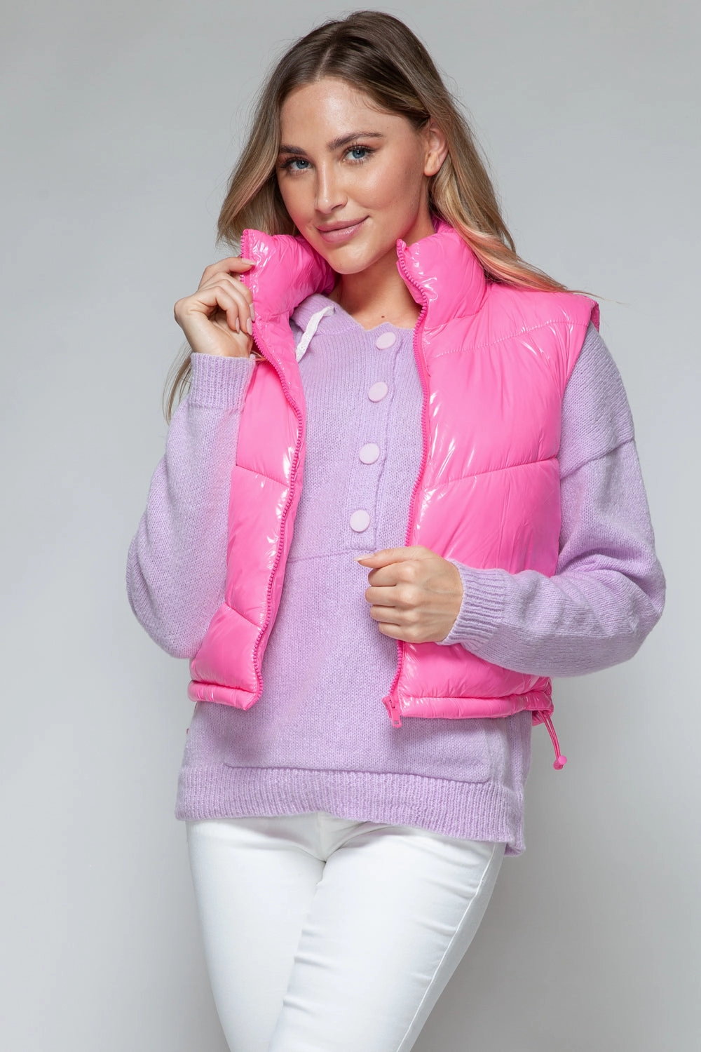 Special Price Today Snobbish Zip Up Turtleneck Shiny Quilted Vest