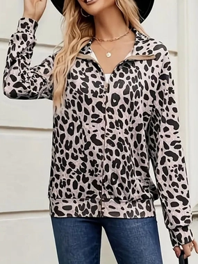 Perfect Gift Offer Last Chance Steal Full Size Leopard Collared Neck Zip Up Jacket