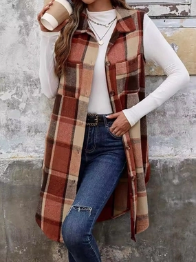 Plaid Button Up Vest Coat Flash Deal Today