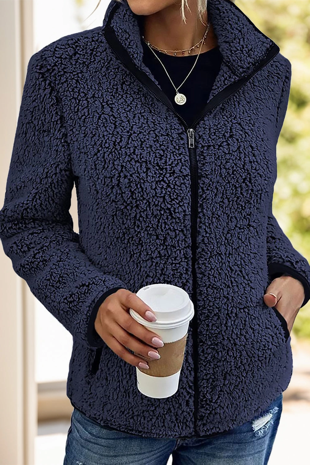 Trending Now Offer Shop the Best Deals Pocketed Zip Up Turtleneck Jacket