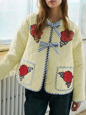 Embroidered Flower Tied Long Sleeve Winter Coat Price Slash Today