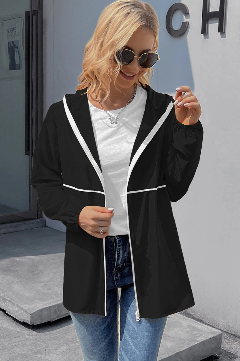Ivy Lane Zip Up Long Sleeve Hooded Watertight Jacket Clearance Event Exclusive Savings Event