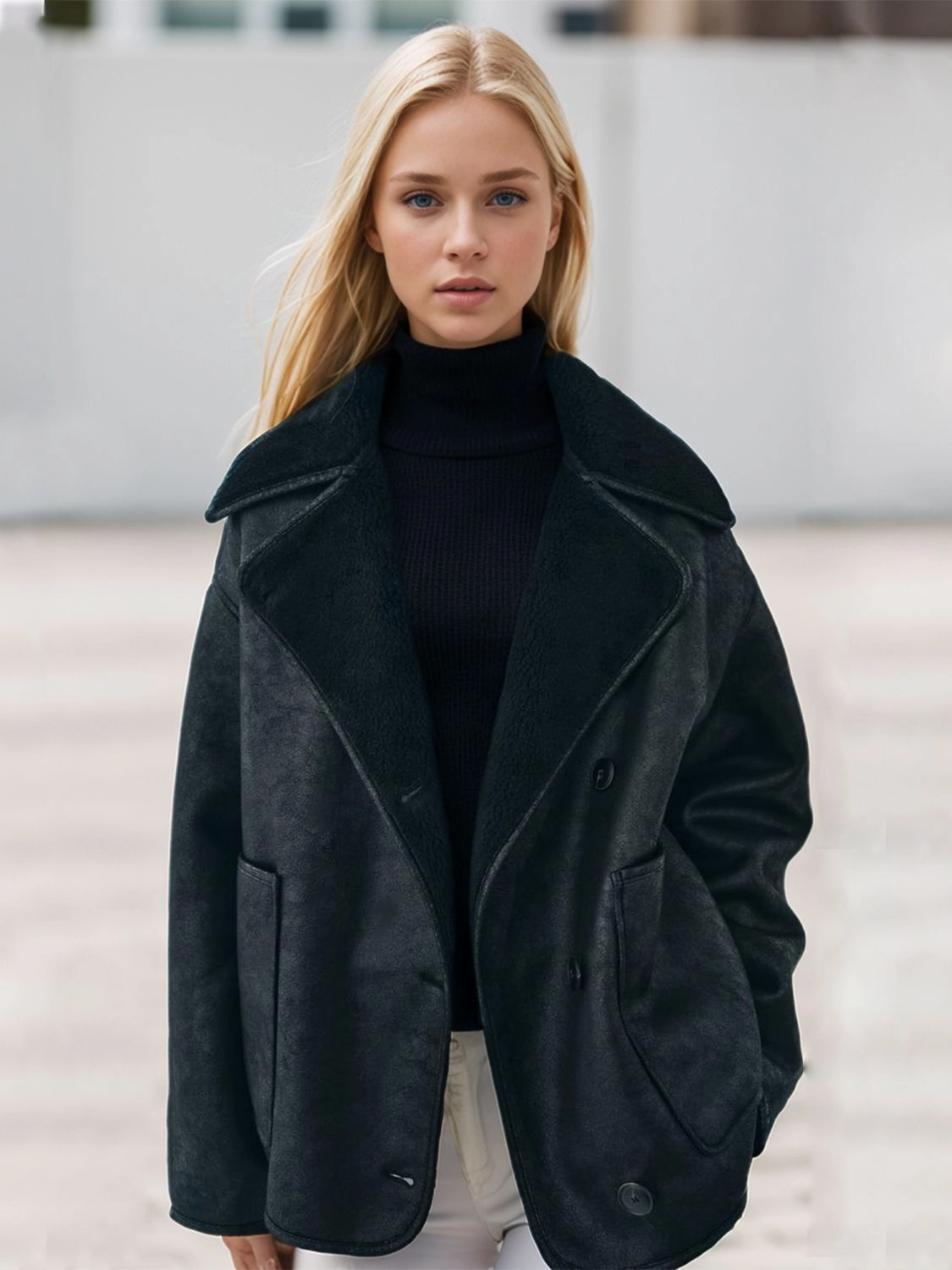Dont Miss Hot Deals Collared Neck Long Sleeve Plush Jacket