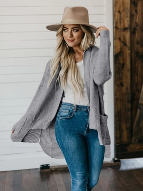 Weekend Sale Special High-Low Open Front Cardigan With Pockets