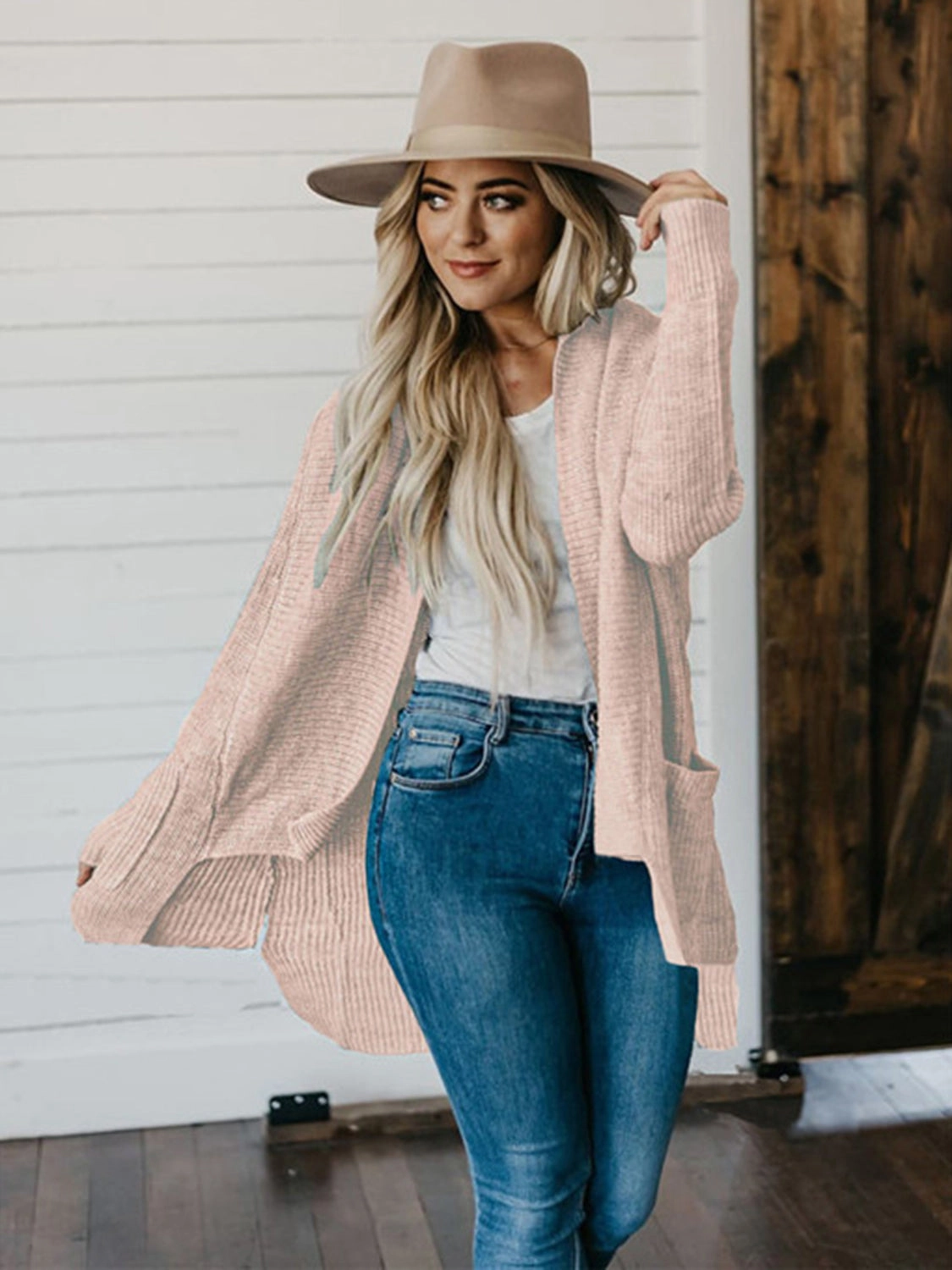 Shop Hot Deals High-Low Open Front Cardigan With Pockets