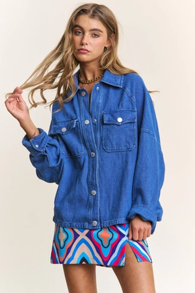 J.Nna Snap Down Long Sleeve Denim Shacket Trendy Picks Today