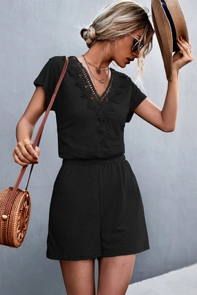 Trending Deals Today Steal the Deal Now Lace Trim V-Neck Romper