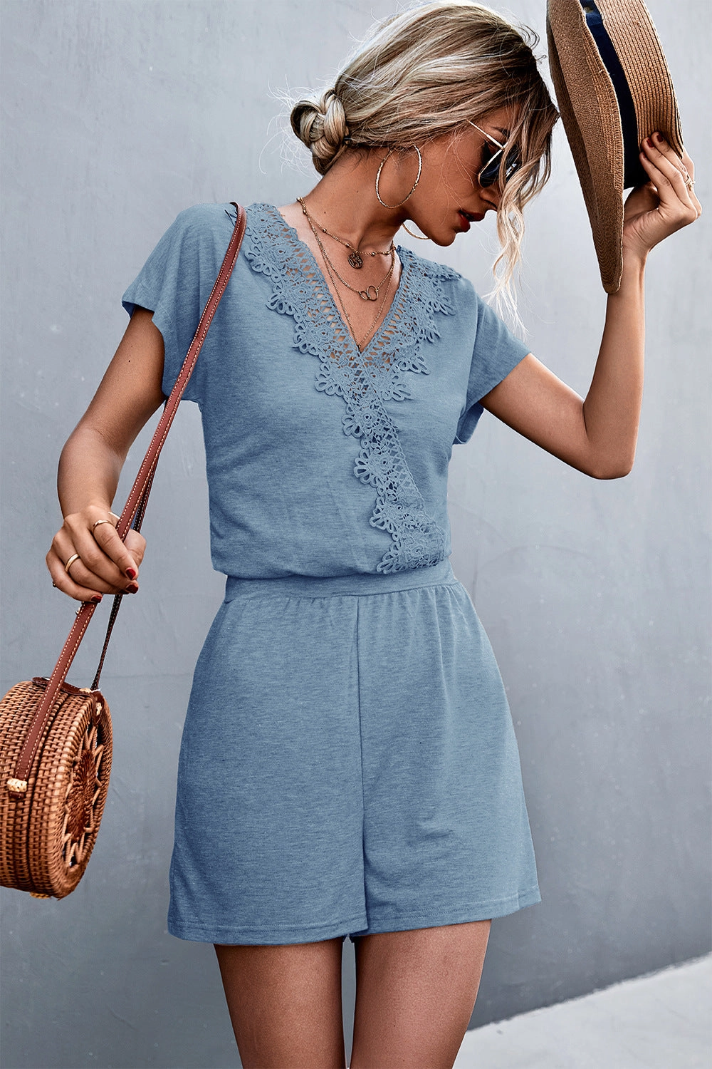 Lace Trim V-Neck Romper Grab Your Hot Pick Clearance Event