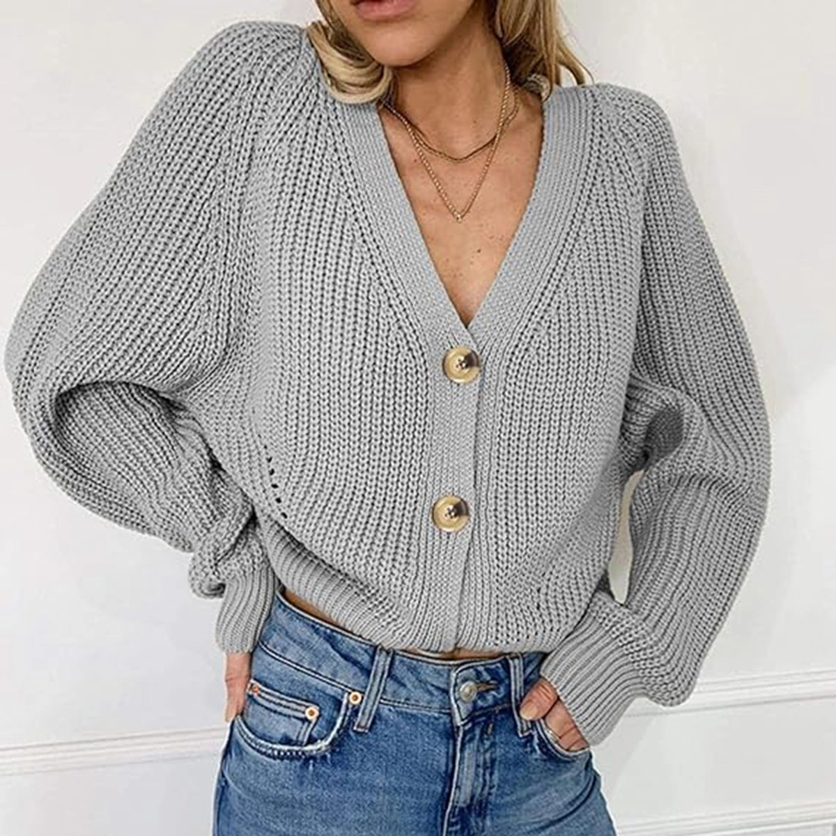 Price Drop Today Special Savings Today Button Up V-Neck Long Sleeve Cardigan