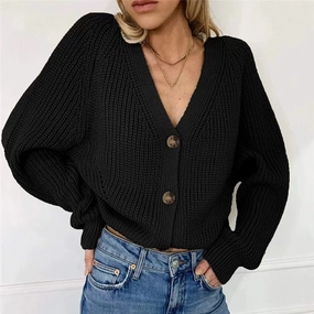 Button Up V-Neck Long Sleeve Cardigan Shop the Best Deals