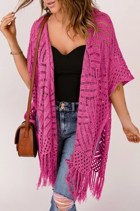 Dont Miss Big Savings Openwork Open Front Cardigan With Fringes