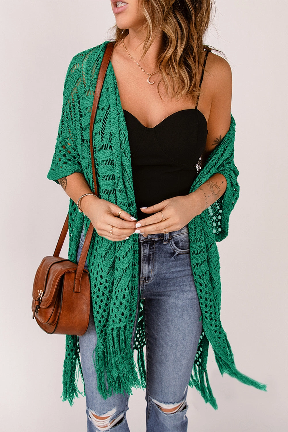 Openwork Open Front Cardigan With Fringes Dont Miss Out Flash Discount Today