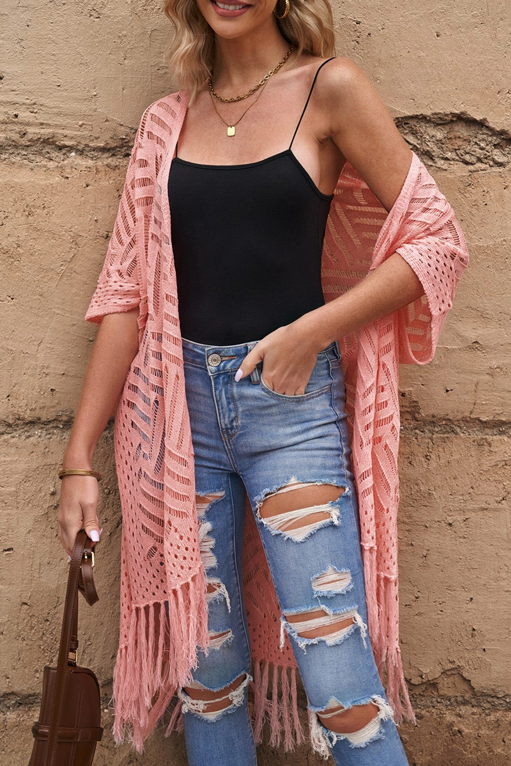 Trending Now Offer Grab Todays Deal Openwork Open Front Cardigan With Fringes
