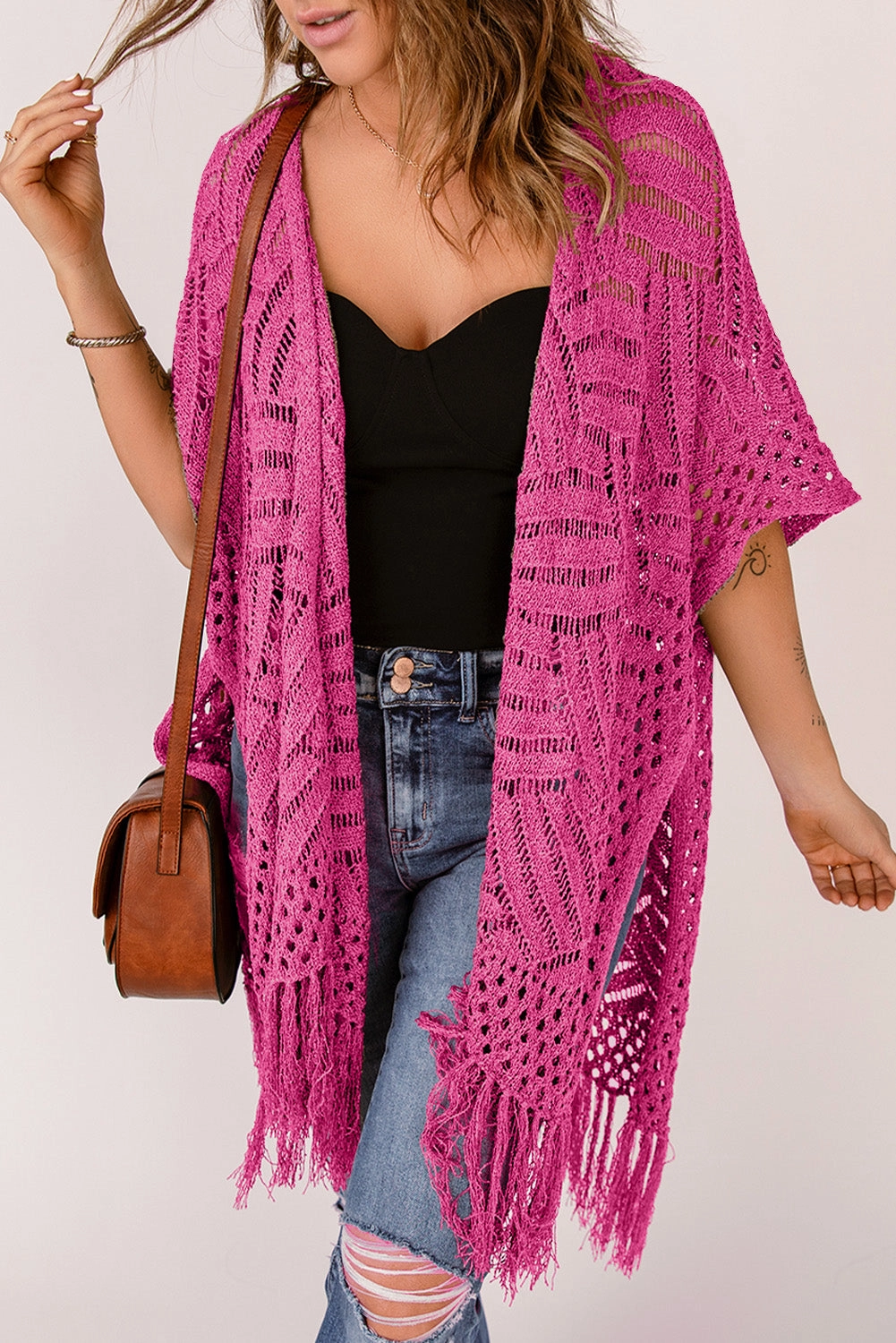 Dont Miss Big Savings Openwork Open Front Cardigan With Fringes