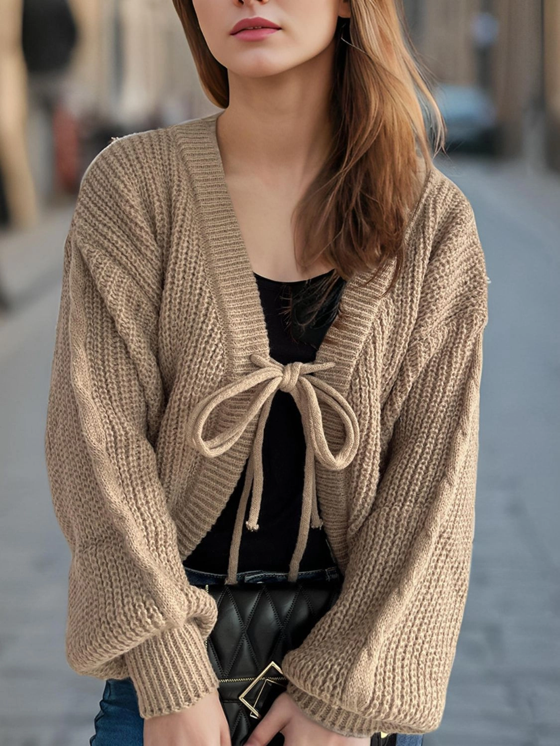 Tied Dropped Shoulder Long Sleeve Cardigan Shop Grab Offer