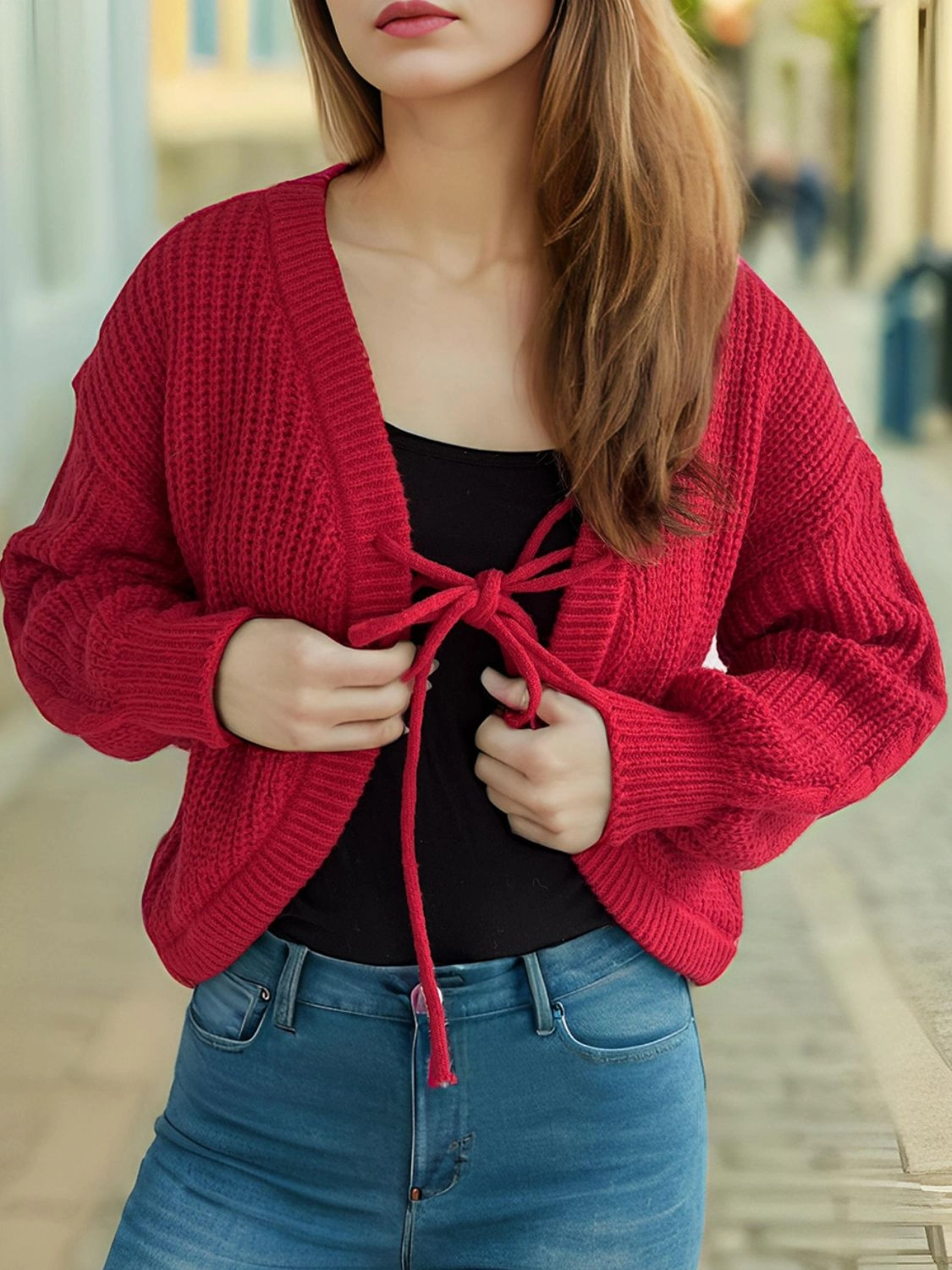 Hot Pick of the Day Tied Dropped Shoulder Long Sleeve Cardigan