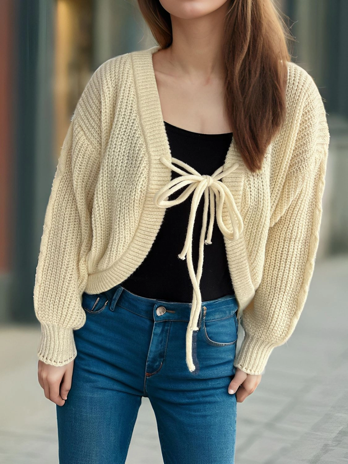Daily Clearance Deal Flash Deal Alert Tied Dropped Shoulder Long Sleeve Cardigan
