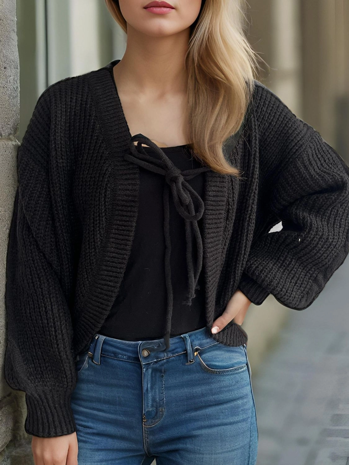 Tied Dropped Shoulder Long Sleeve Cardigan Trending Hot Deal Surprise Discount Today