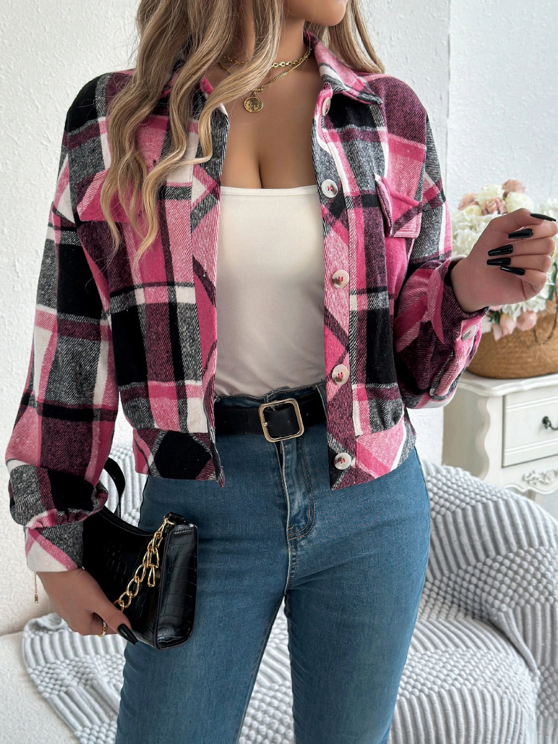 Clearance Steal Today Special Price Today Plaid Button Up Long Sleeve Jacket