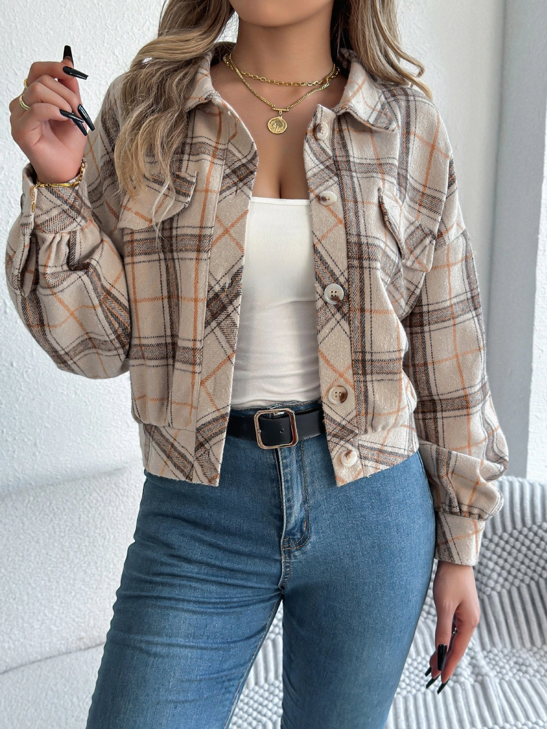 Limited Time Hot Deal Shop the Savings Plaid Button Up Long Sleeve Jacket