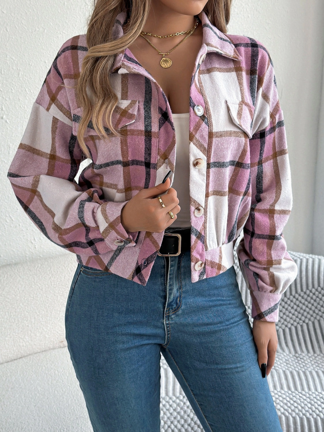 Limited Stock Offer Plaid Button Up Long Sleeve Jacket