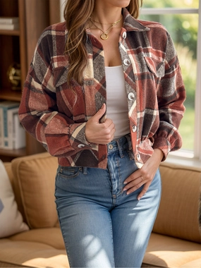 Plaid Button Up Long Sleeve Jacket Gift Ideas Galore