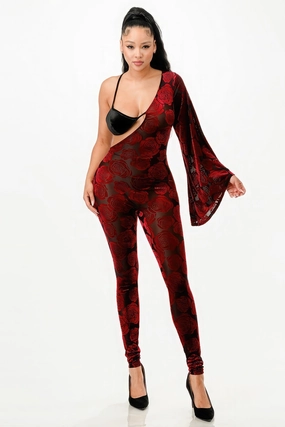 Velvet Flocking Jumpsuit/Bell Sleeve Limited Time Offer Today Only Steal