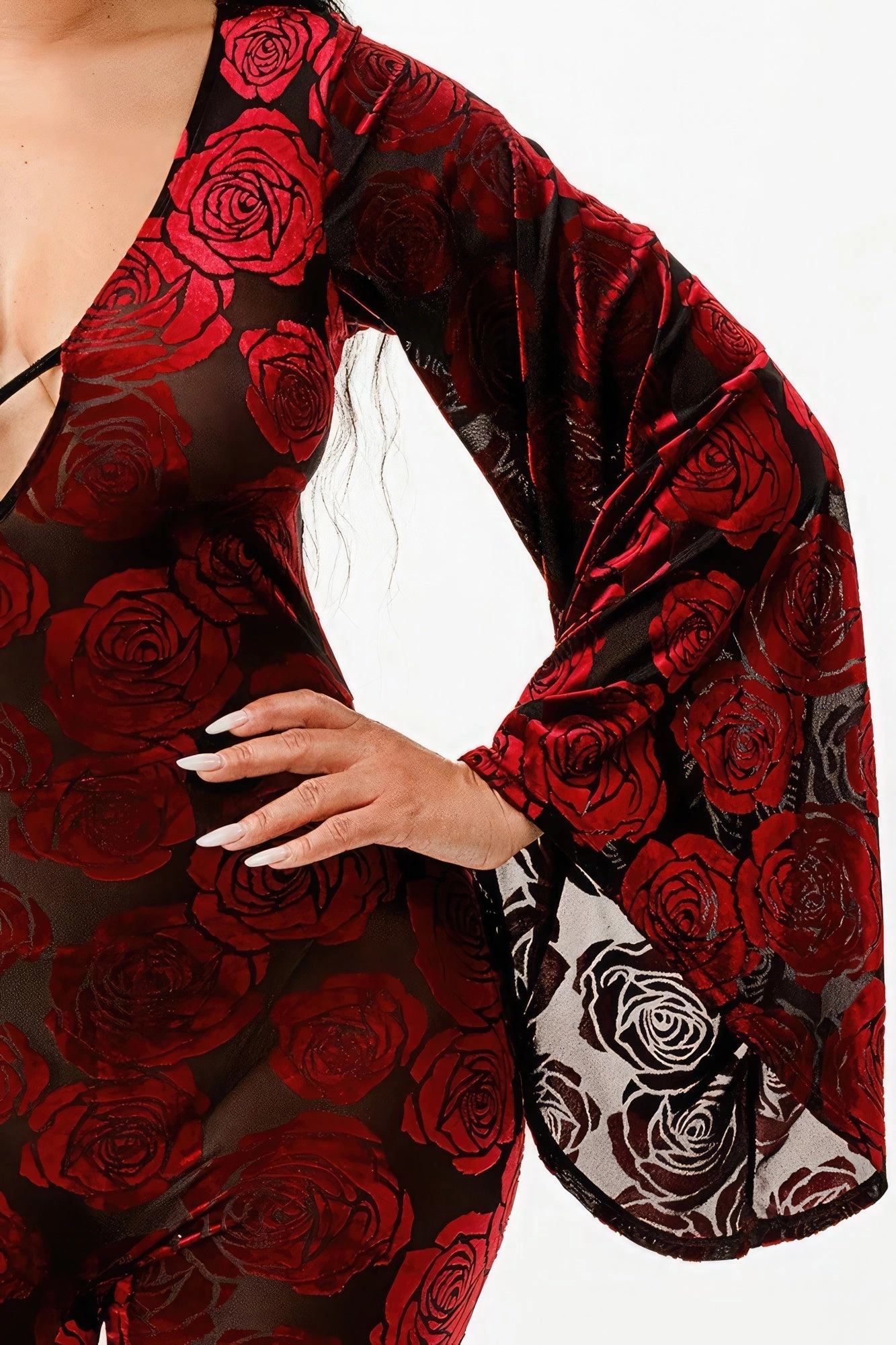 Grab Your Savings Special Occasion Discount Velvet Flocking Jumpsuit/Bell Sleeve