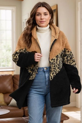 Sale Ending Soon Special Online Offer Plus Size Leopard Zip Up Hooded Outerwear