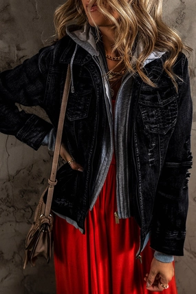 Special Savings Today Fake Two-Piece Hooded Zip-Up Denim Jacket