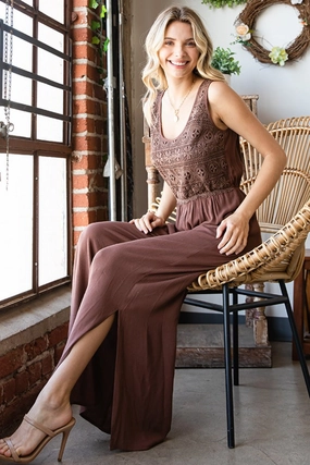 Dont Miss Todays Deal First Love Tie Back Sleeveless Slit Wide Leg Jumpsuit