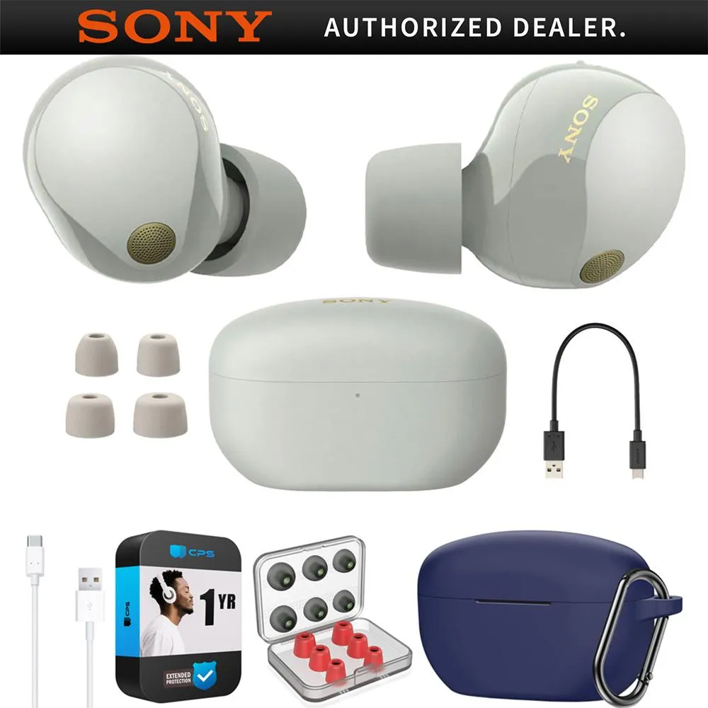 Sony Noise Canceling Truly Wireless Earbuds, Silver   Accessories   Warranty Bundle Exclusive Online Offer Special Online Offer