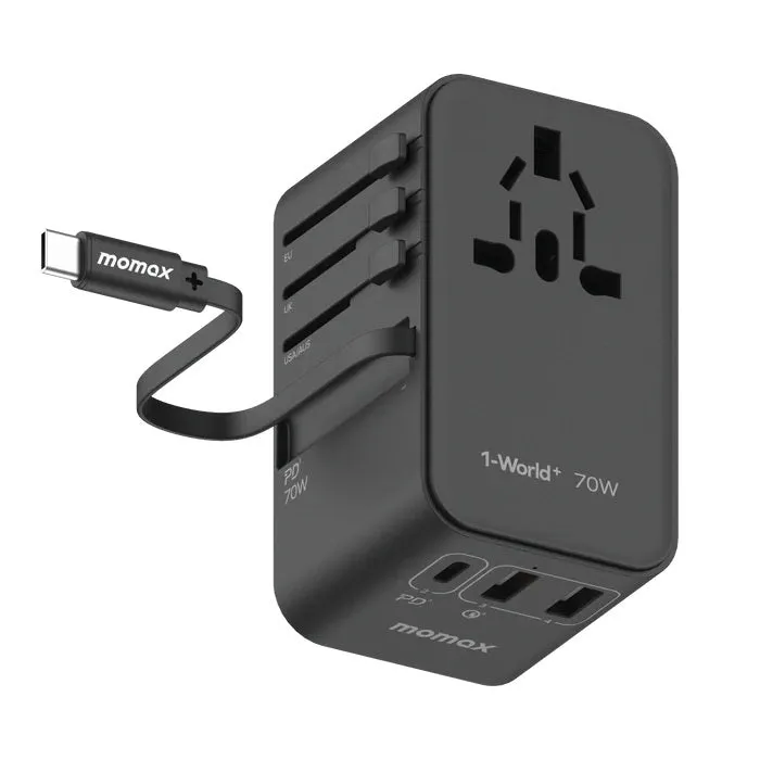 Momax Ua18D 1-World  Gan 70W 3-Ports Travel Charger Built-In Usb-C Cable Todays Mega Savings Perfect Gift Sale